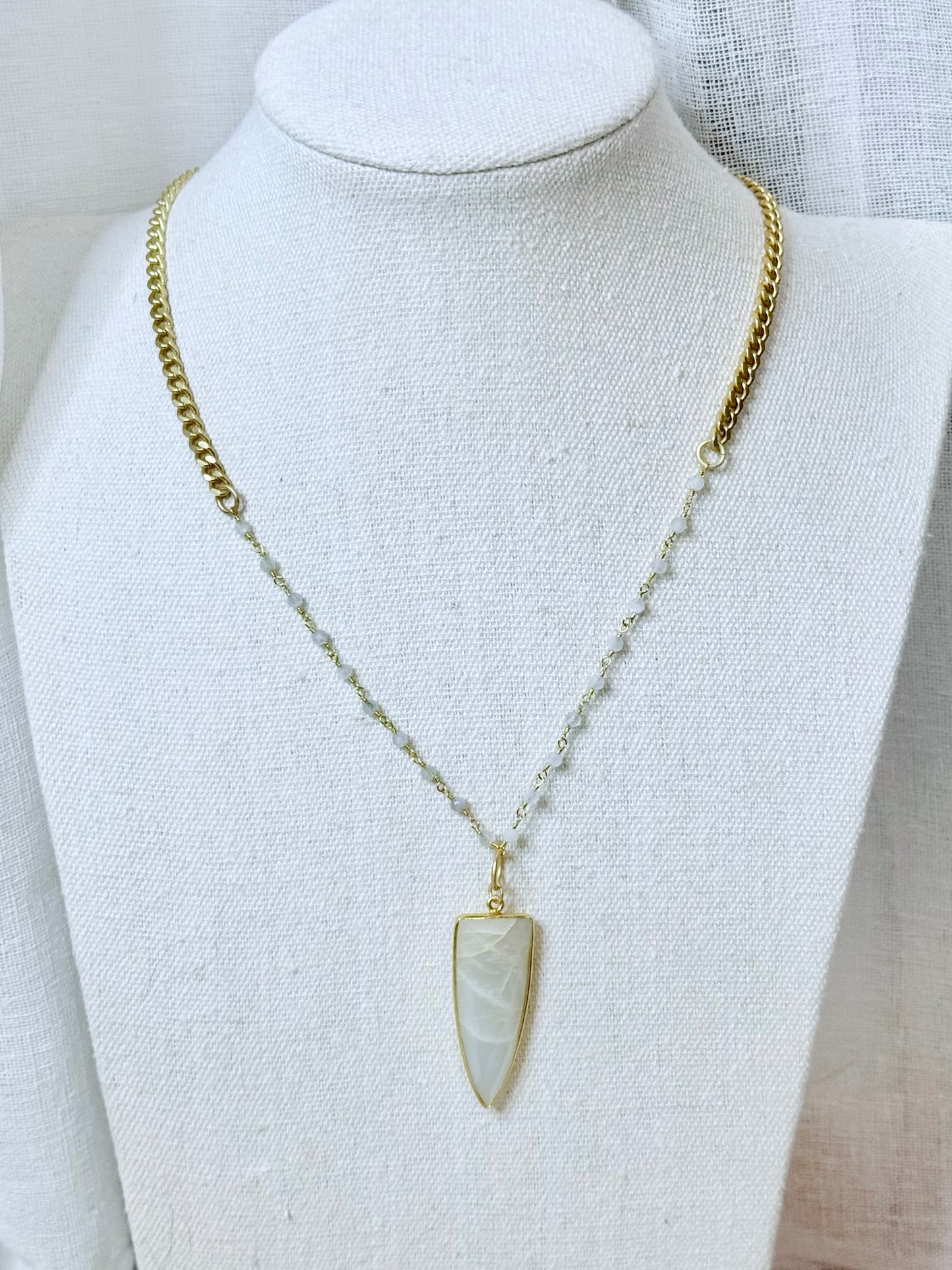 White Moonstone + Gold Dagger Necklace