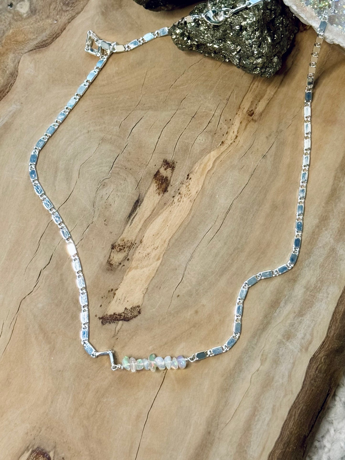 Ethiopian Opal + Silver Mini Bar Necklace