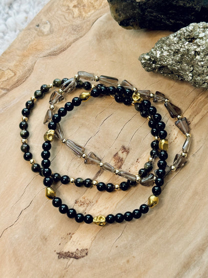 Black + Gray Gold Skully Stack (3-stack)