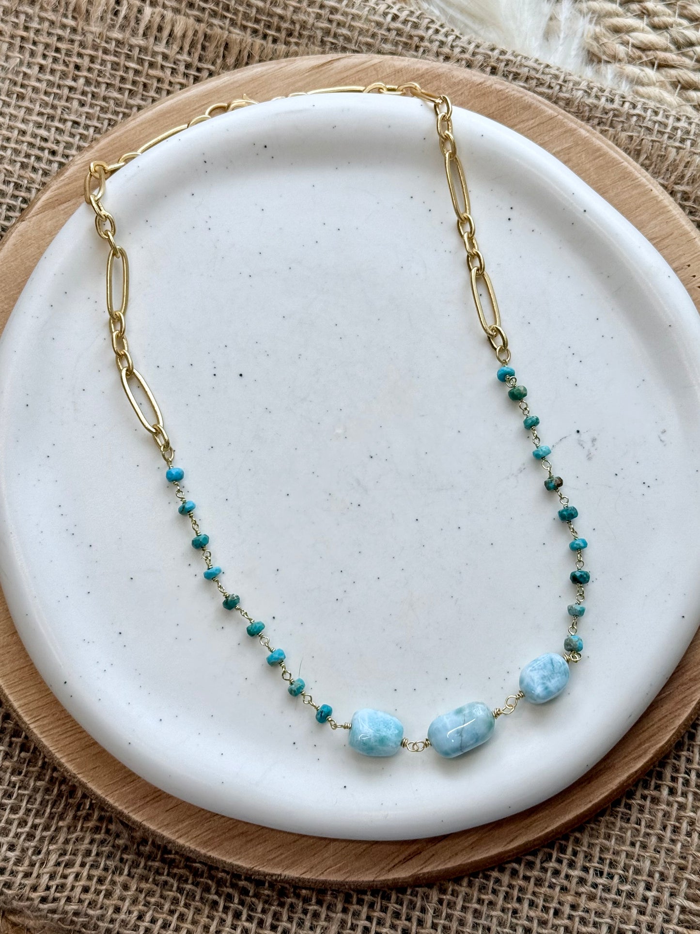 Turquoise + Larimar Matte Gold Necklace