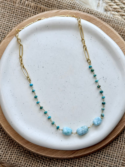 Turquoise + Larimar Matte Gold Necklace