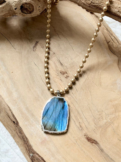 Labradorite + Matte Gold Ball Chain Necklace