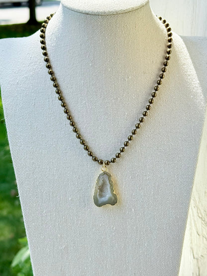 Agate Slice + Antique Brass Necklace