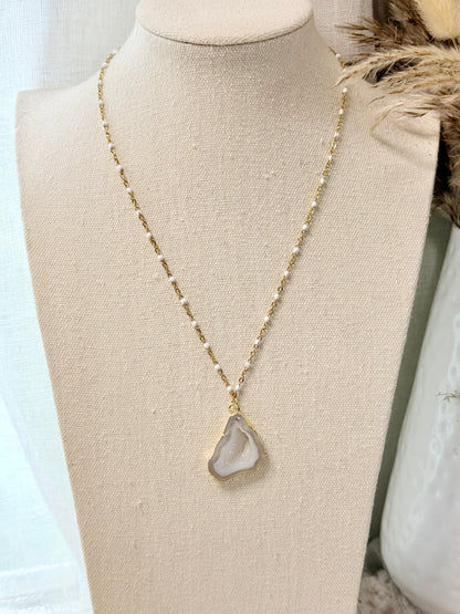 Agate Slice + Gold Stainless Steel Chain Necklace