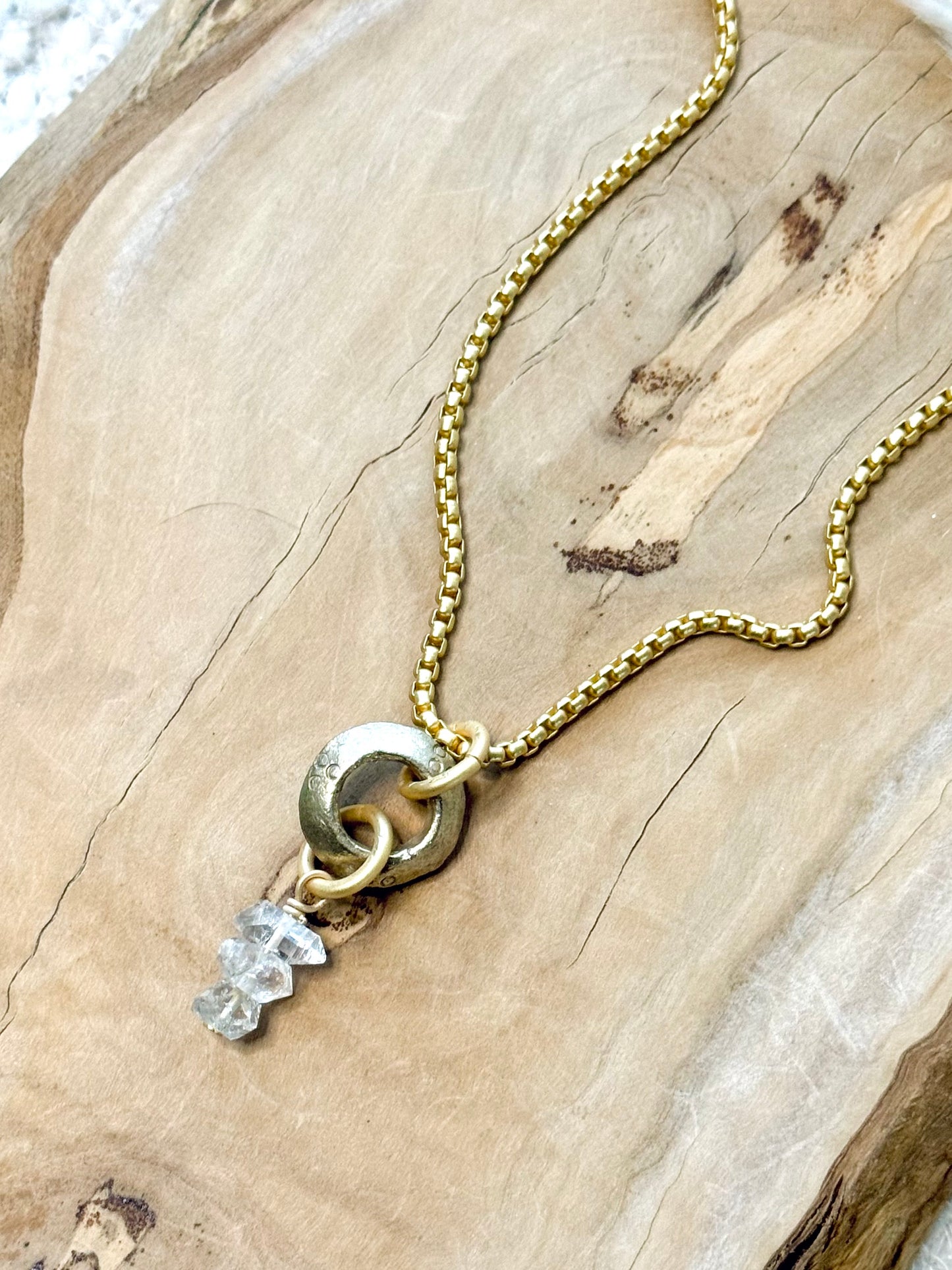 Herkimer Diamond + Matte Gold Boho Necklace