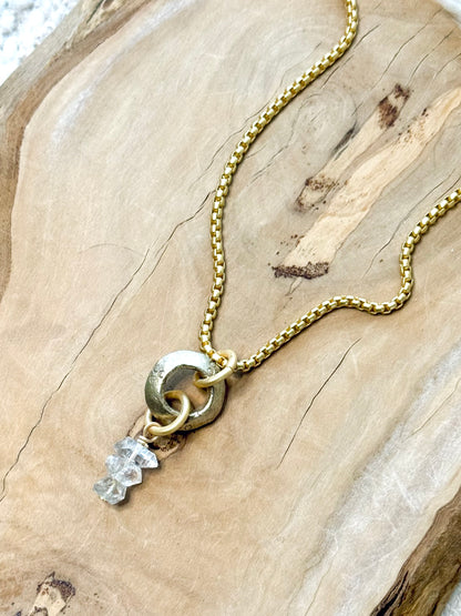 Herkimer Diamond + Matte Gold Boho Necklace