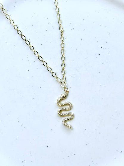 Gold + Crystal Snake Necklace