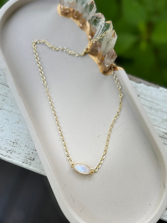 Moonstone + Gold Pendant Necklace