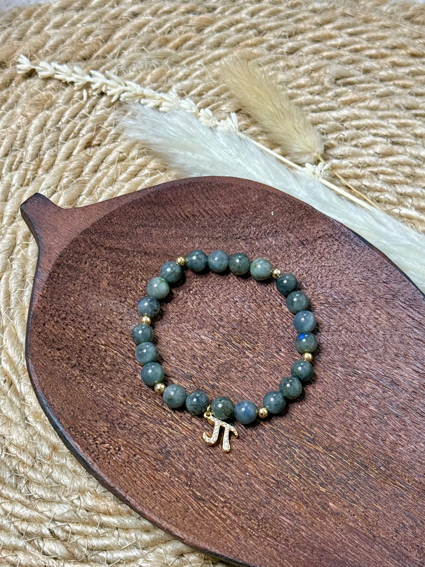 Dark Gray Labradorite + Gold Chunky Charm Band