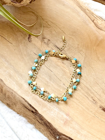 Turquoise + Matte Gold Trio Chain Bracelet