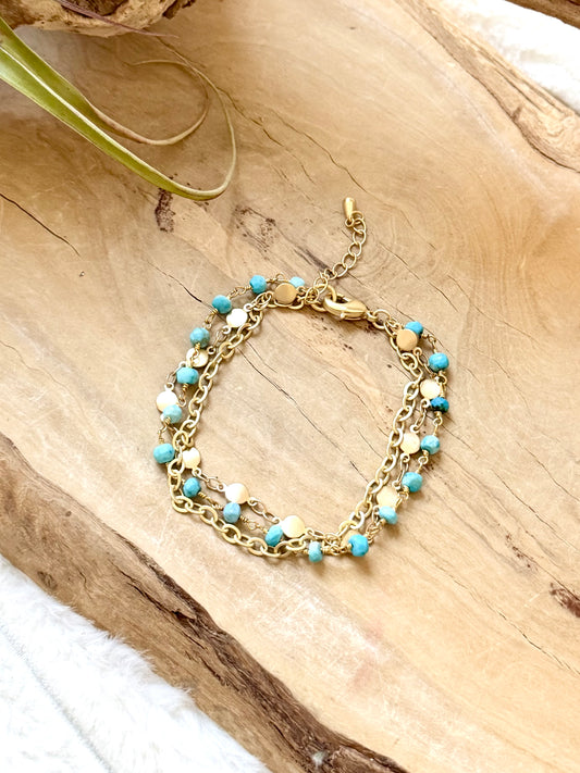 Turquoise + Matte Gold Trio Chain Bracelet