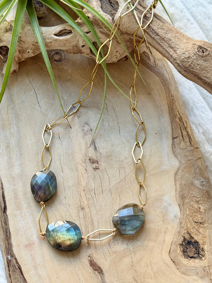 Labradorite Trio + Gold Chain Necklace