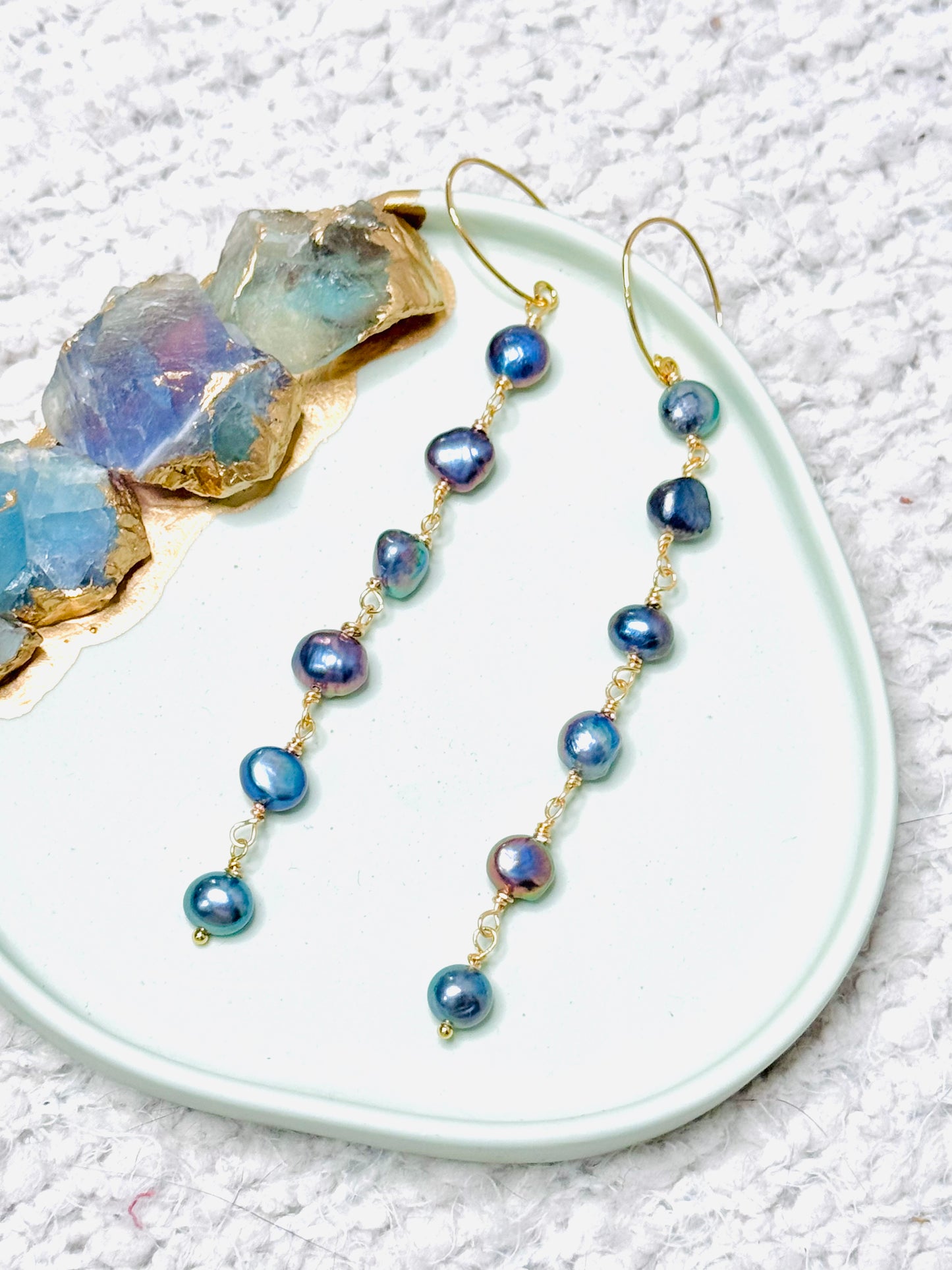 Freshwater Peacock Pearls + Gold Drop Earrings