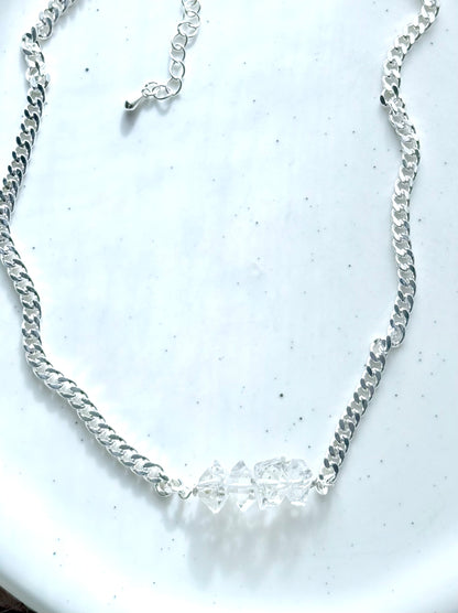 Herkimer Diamond + Silver Choker Necklace