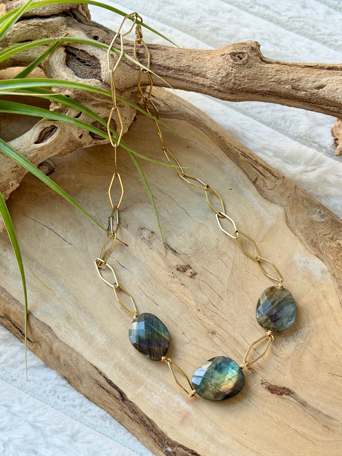 Labradorite Trio + Gold Chain Necklace