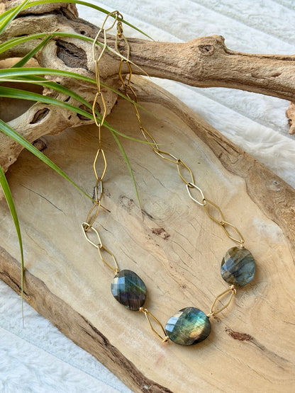 Labradorite Trio + Gold Chain Necklace