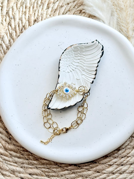 Crystal Evil Eye + Gold Textured Chain Bracelet