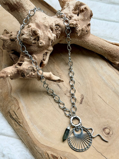 Labradorite Spike + Silver Carabiner Charm Necklace