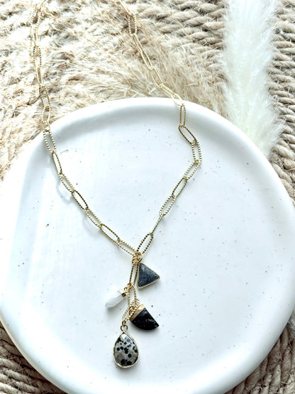 Neutrals + Gold Lariat Charm Necklace