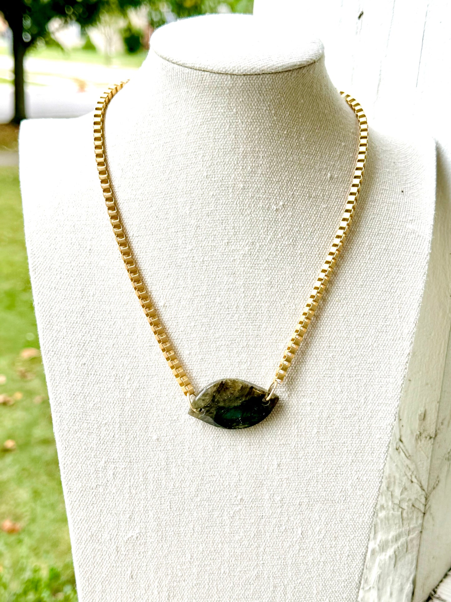 Labradorite + Matte Gold Link Necklace