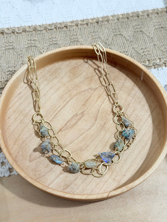 Rustic Ethiopian Opal + Matte Gold Necklace