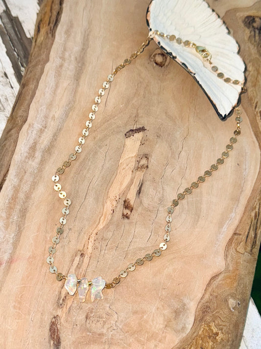 Rustic Ethiopian Opal + Matte Gold Trio Necklace