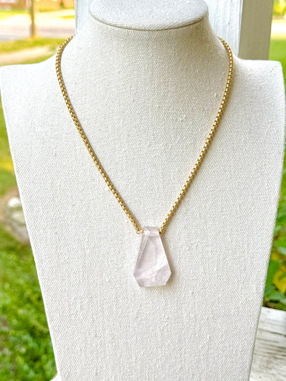 Rose Quartz Pendant + Matte Gold Necklace