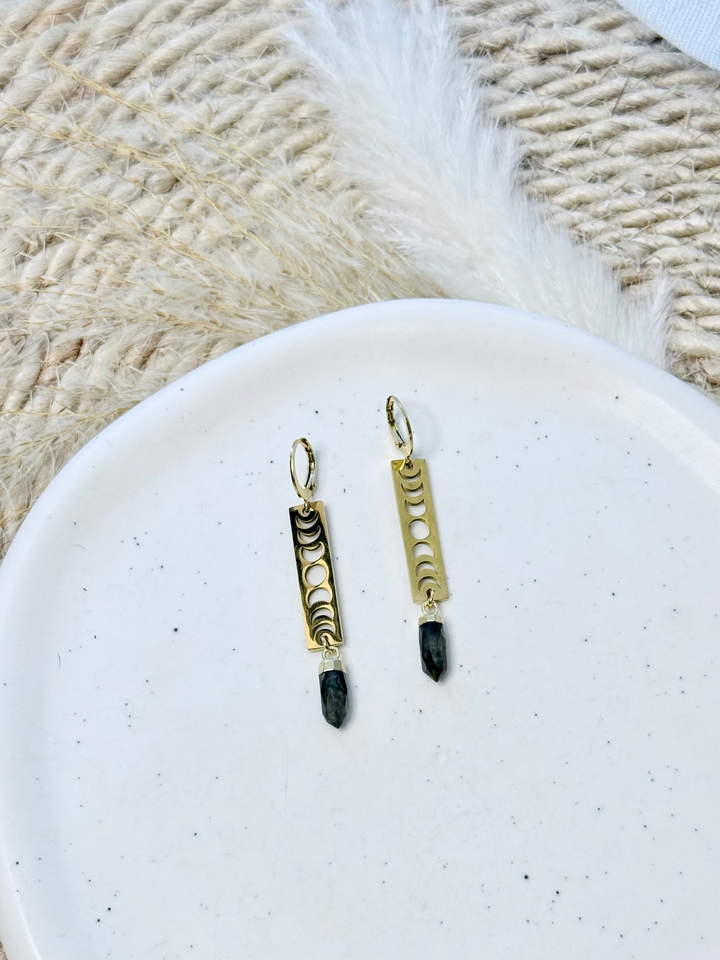 Labradorite + Gold Moon Phases Earrings