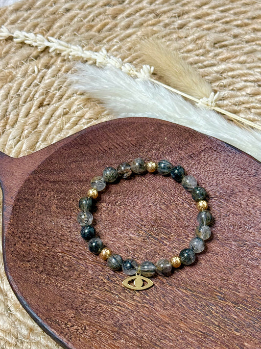 Tourmaline with Quartz + Gold Chunky Charm Band