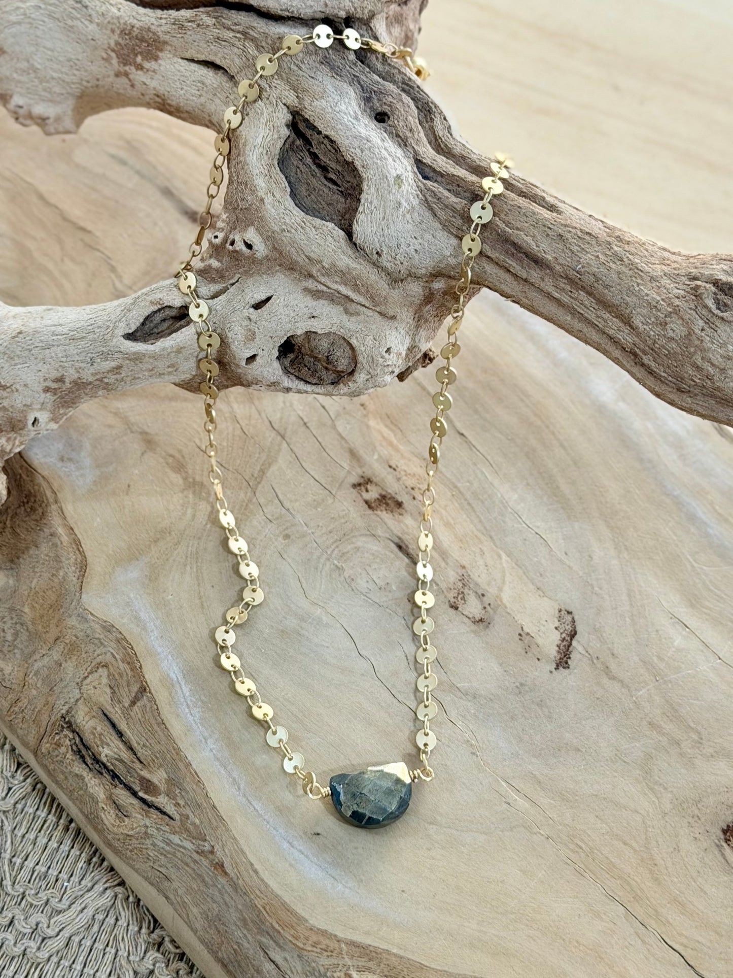 Pyrite + Matte Gold Half Moon Necklace