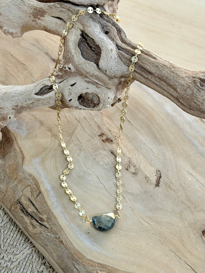 Pyrite + Matte Gold Half Moon Necklace