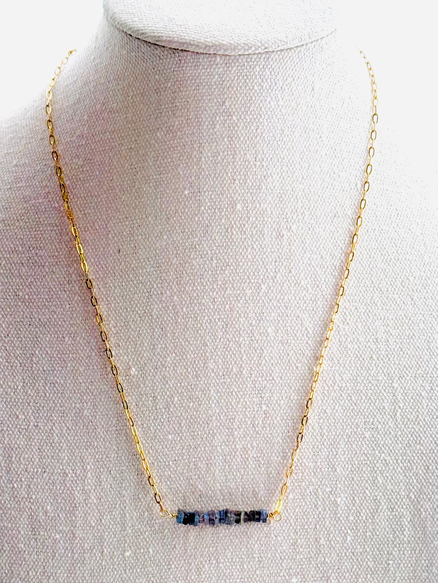 Labradorite + Gold Chain Mini Bar Necklace