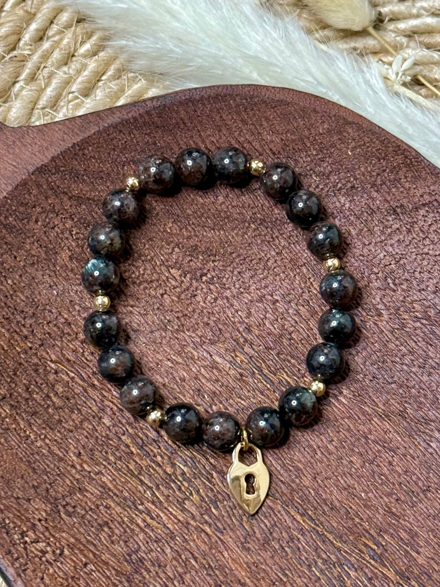 Arfvedsonite + Gold Chunky Charm Band