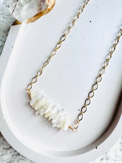 White Moonstone + Gold Chain Bar Necklace