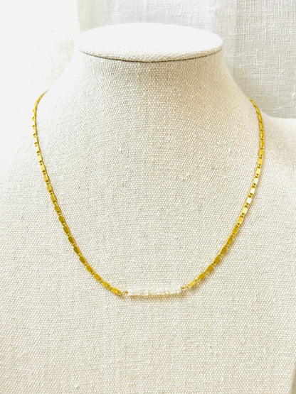 Ethiopian Opal + Matte Gold Chain Mini Bar Necklace