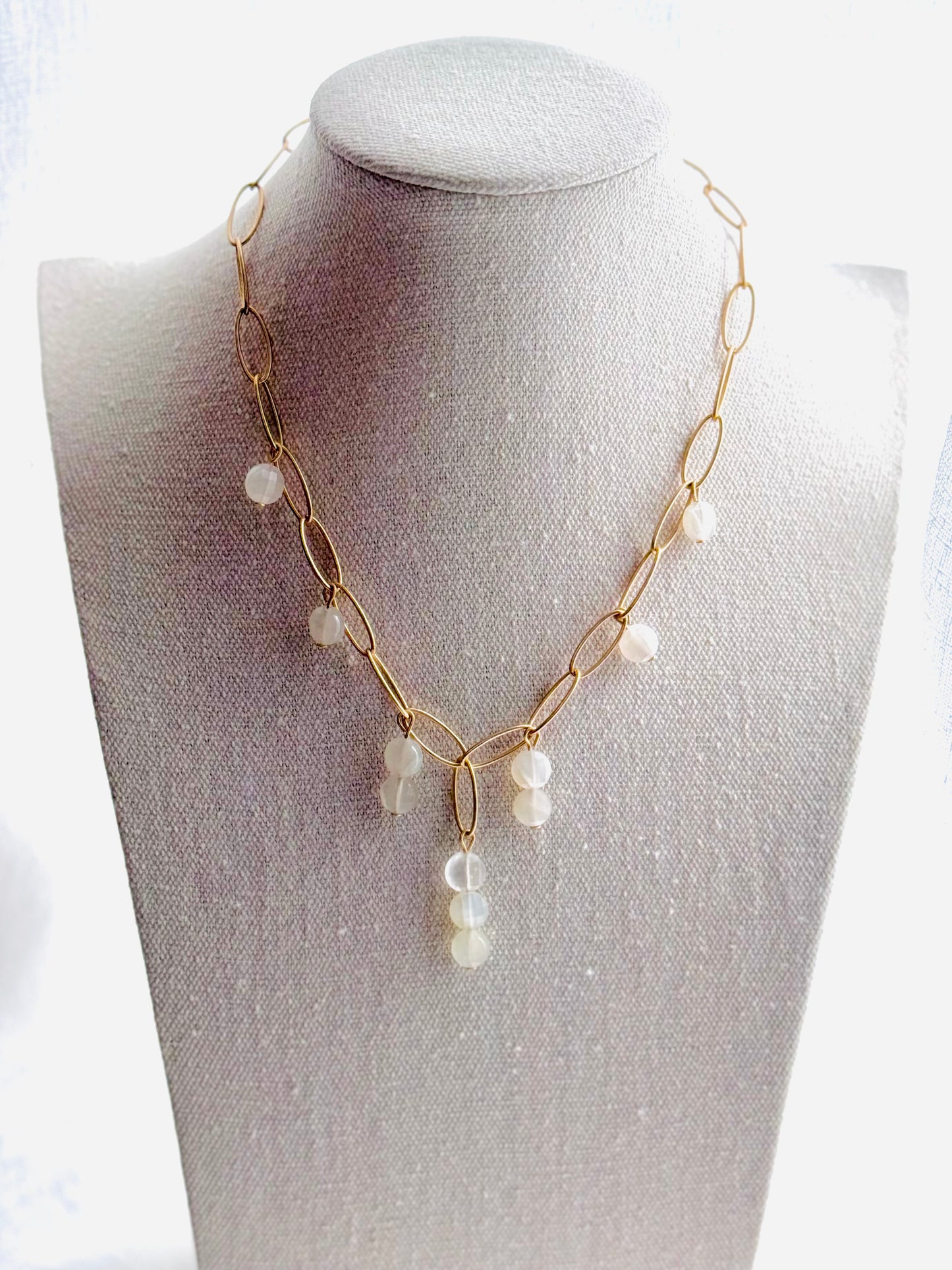 Moonstone + Matte Gold Drop Necklace