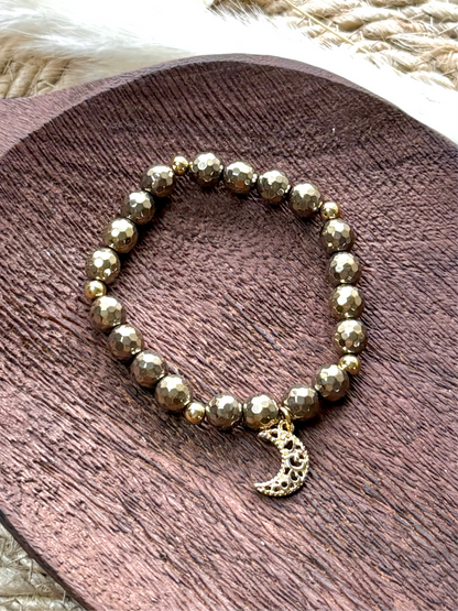 Champagne Hematite + Gold Chunky Charm Band