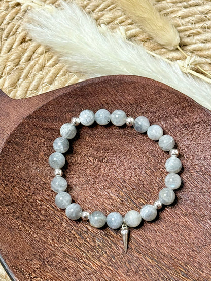 Light Gray Labradorite + Silver Chunky Charm Band