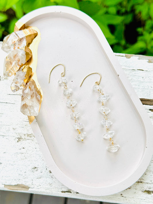 Herkimer Diamond + Gold Drop Earrings