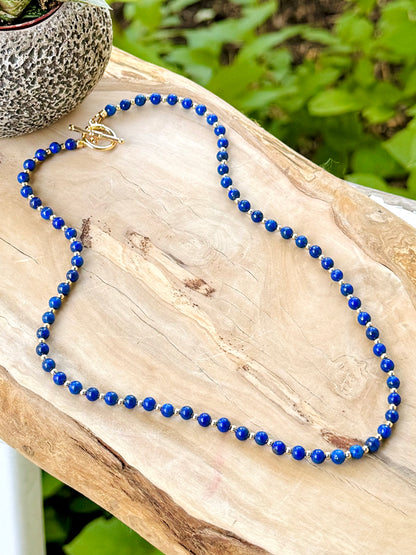 Lapis Lazuli + Gold Beaded Necklace