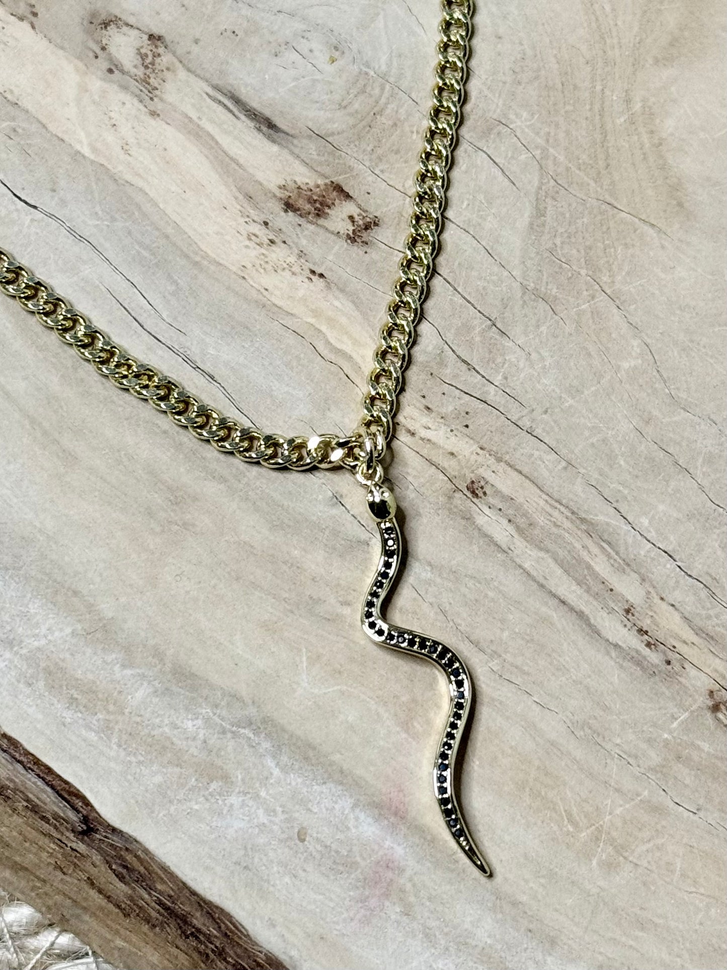 Black + Gold Skinny Snake Necklace