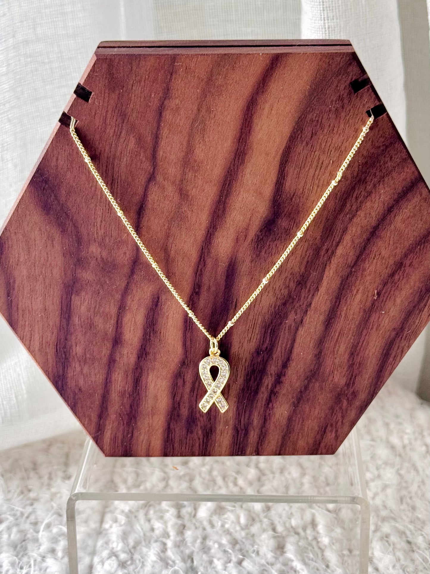 Gold + Glitter Awareness Ribbon Necklace