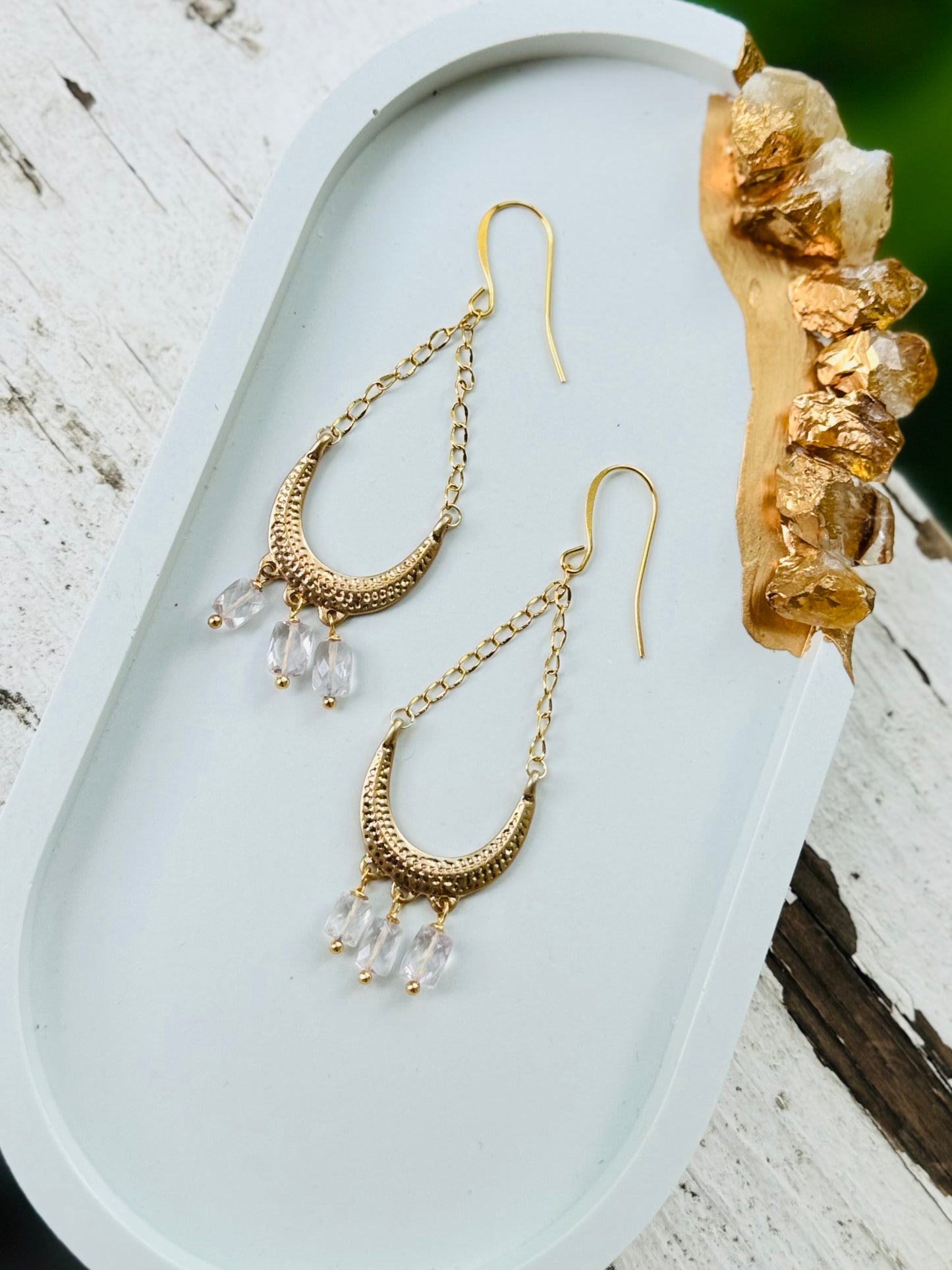 Pink Amethyst + Gold Chandelier Earrings