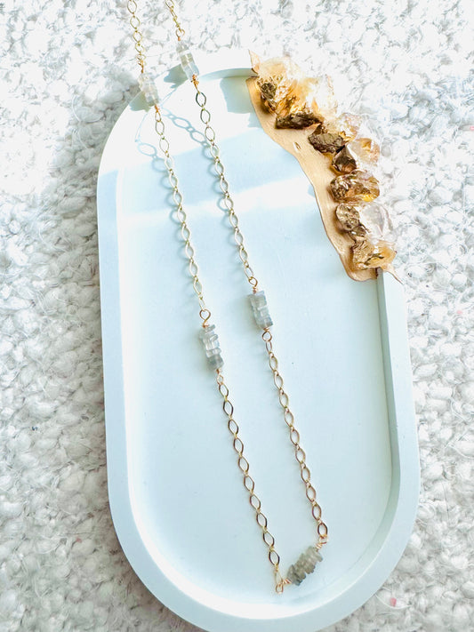 Gray Moonstone + Gold Chain Necklace