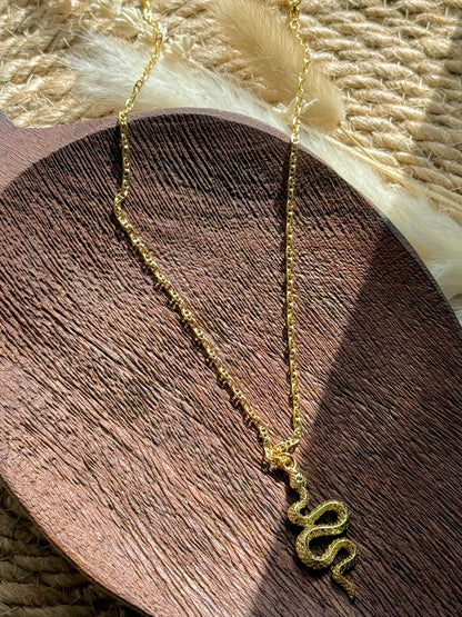 Gold Textured Snake Necklace