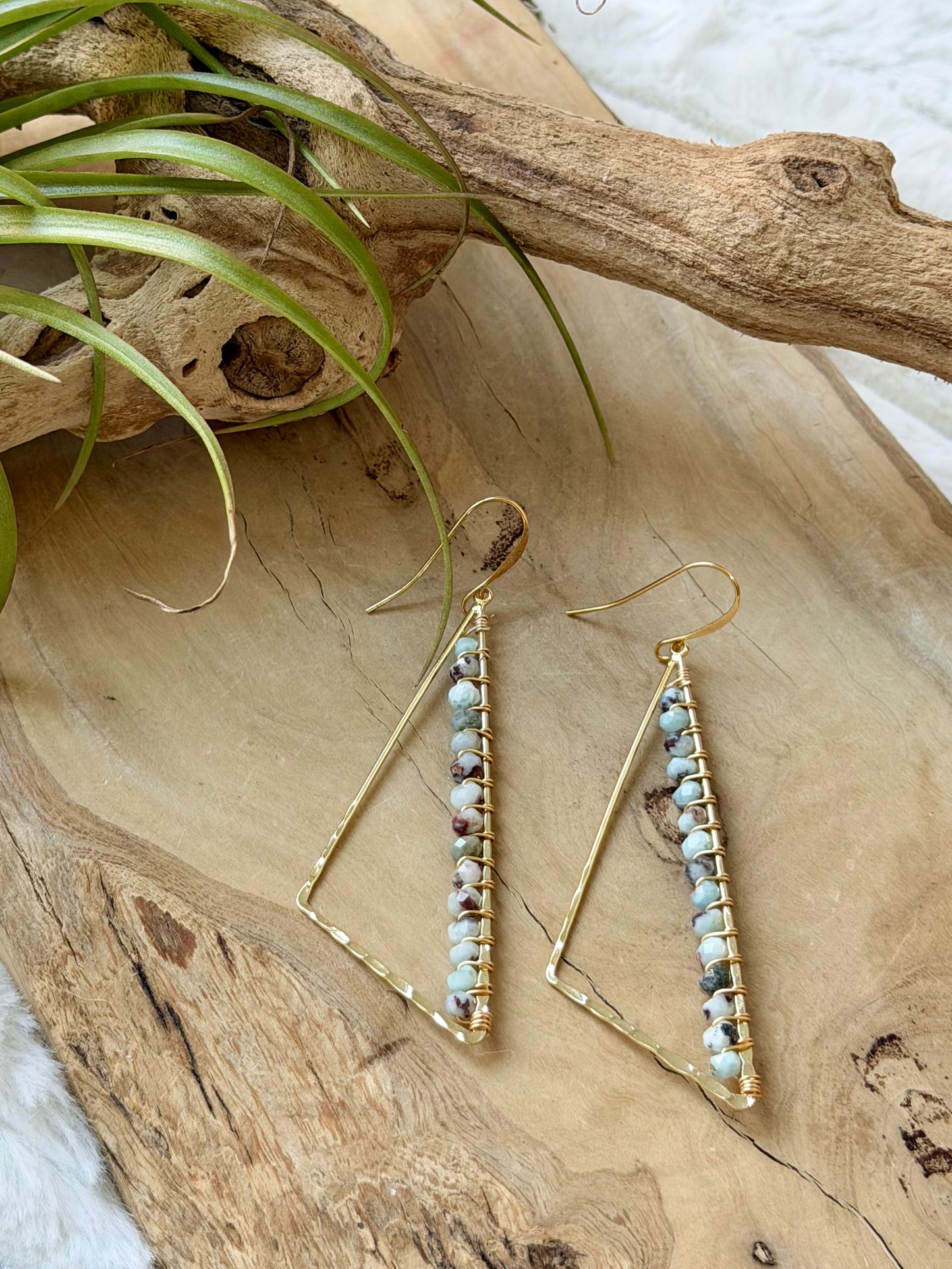 Larimar + Gold Large Triangle Earrings
