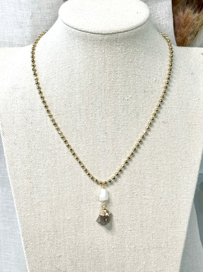 Moonstone + Smokey Quartz Matte Gold Necklace