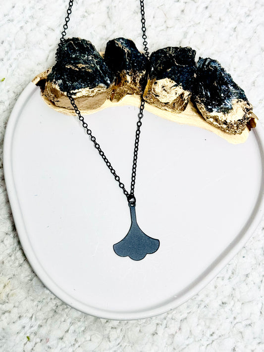 Matte Black Ginkgo Leaf Necklace
