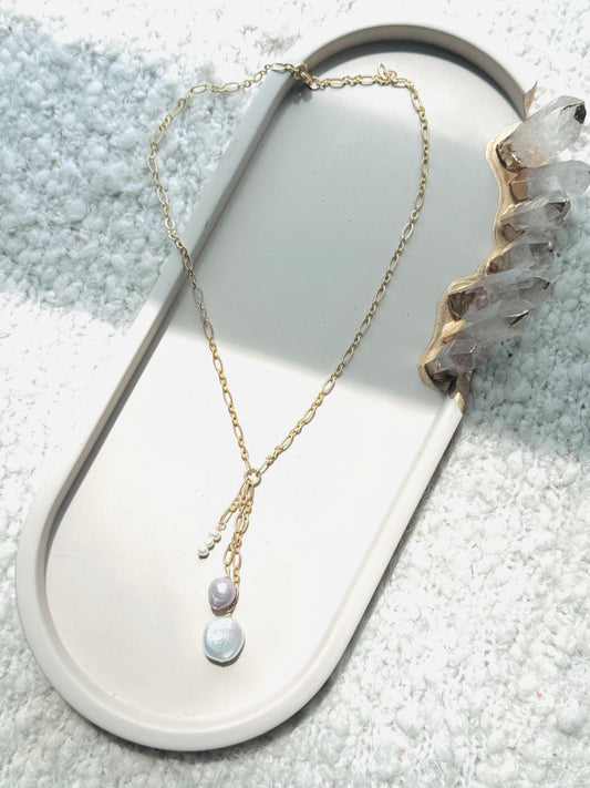 Freshwater Pearl + Matte Gold Textured Necklace