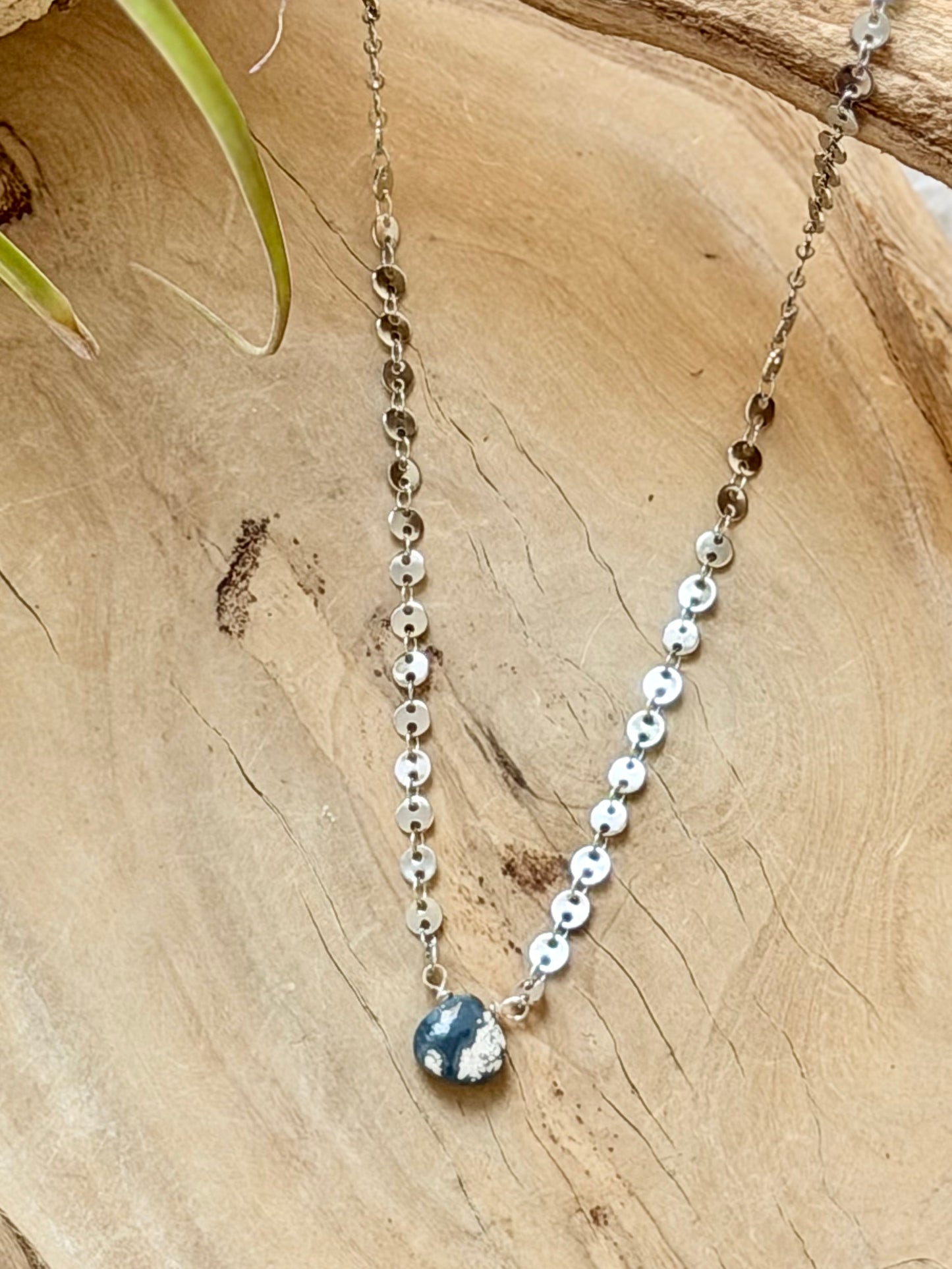 Lightning Ridge Australian Opal + Stainless Steel Sequin Necklace